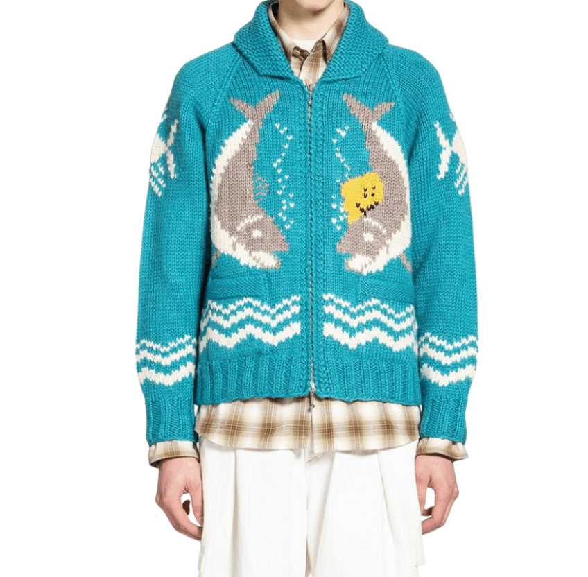 Kapital Hand Knitted Peckish Trout Zip Bolero Turquoise