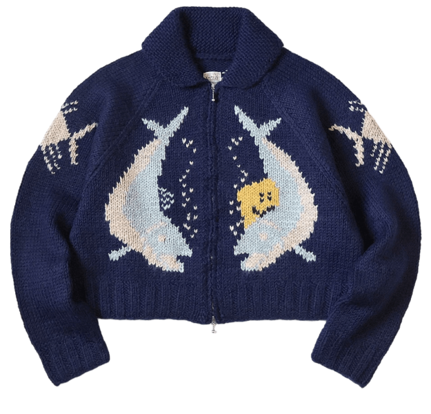 Kapital Hand Knitted Peckish Trout Zip Bolero Navy