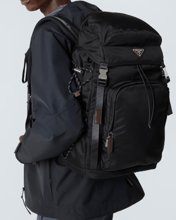 Black Prada Speedrock Re-nylon And Leather Backpack