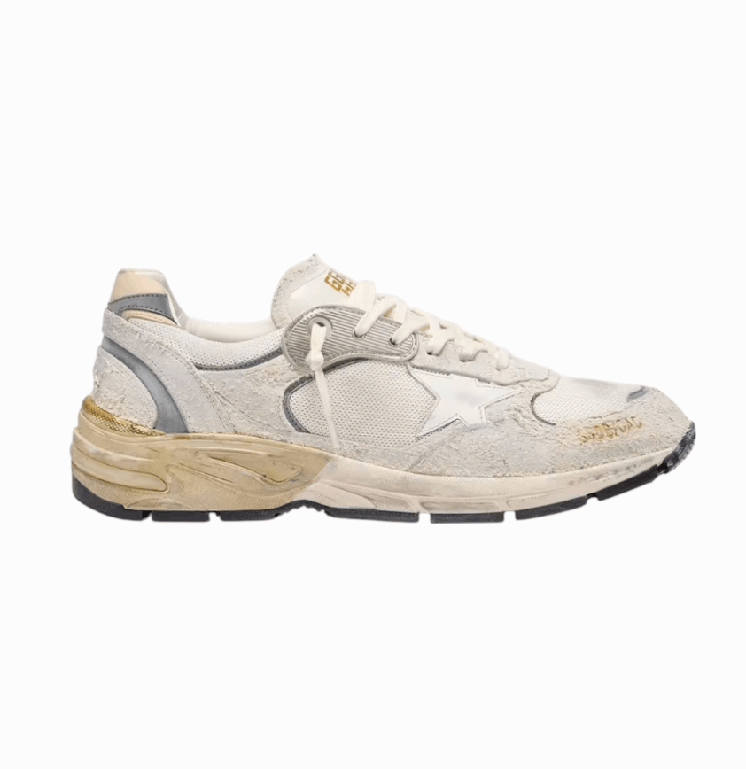 (M) Dad-Star in suede and mesh with white leather star and beige leather heel tab