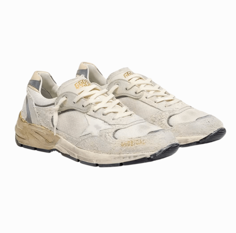 (M) Dad-Star in suede and mesh with white leather star and beige leather heel tab