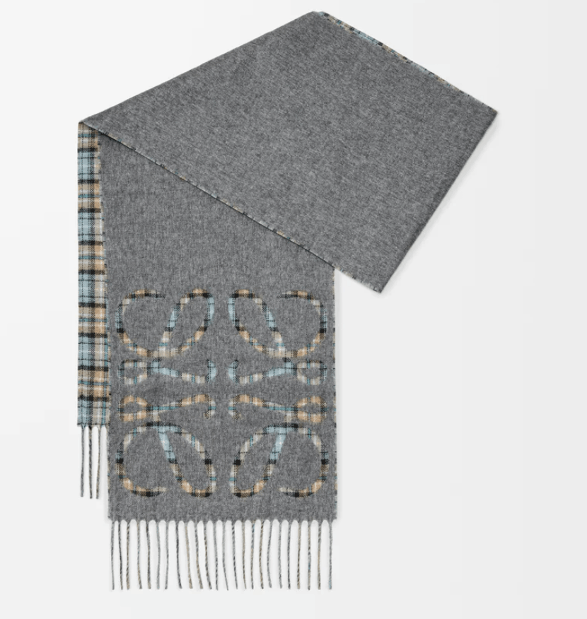Anagram scarf in silk and cashmere Anthracite/Grey/Beige