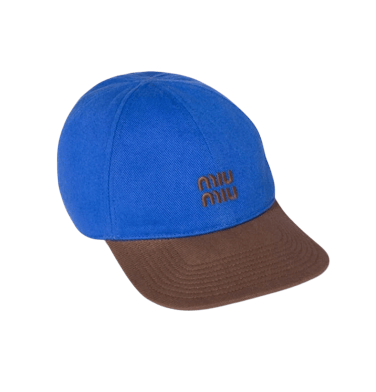 (W) Miu Miu Drill Baseball Cap Light Blue Cocoa