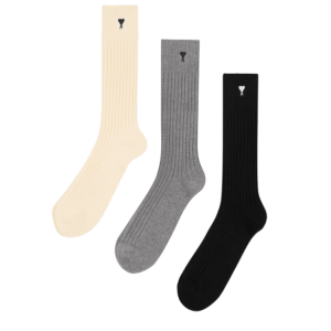 OFF WHITE/GREY/BLACK White Cotton Three Pack Ami De Coeur Socks