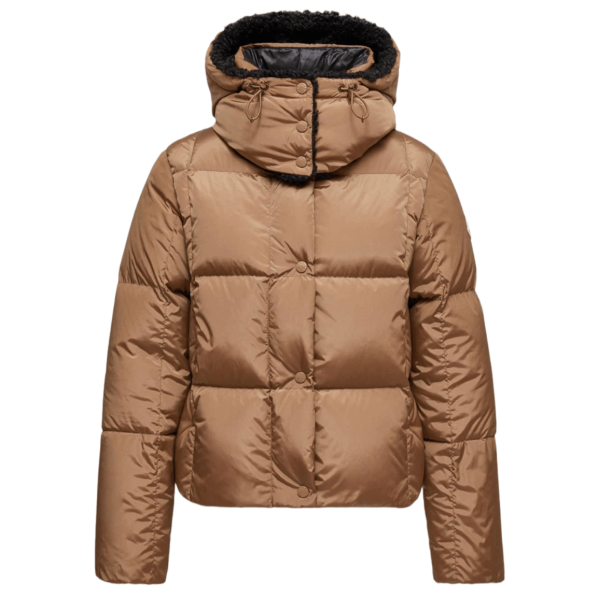 (W) Moncler Castelnou Square Quilted Hooded Short Down Jacket Camel Beige - 25FW