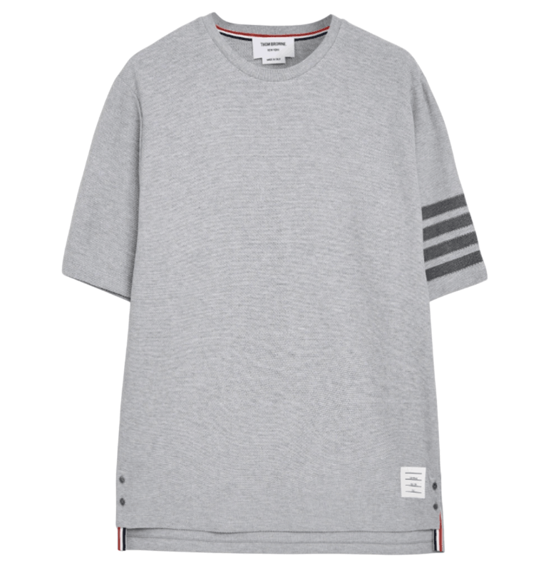 Thom Browne Textured Pique 4-Bar T-Shirt Grey