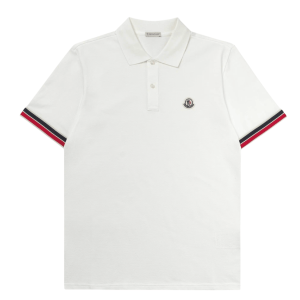Moncler Striped Trim Cotton Piquet Polo Shirt White - 25SS