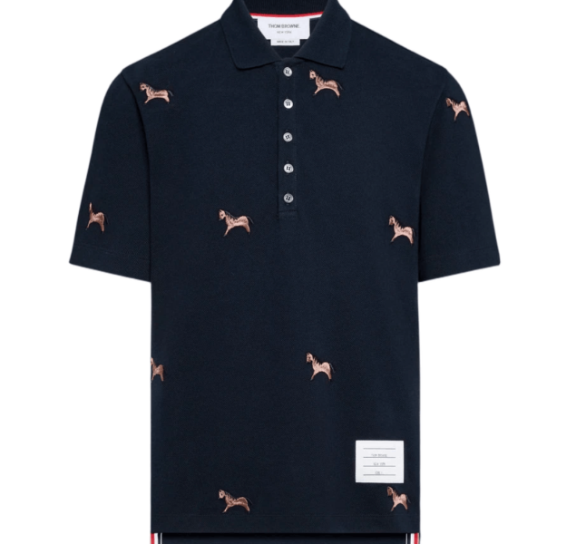 Thom Browne Lunar New Year Pique Horse Embroidery Polo Navy