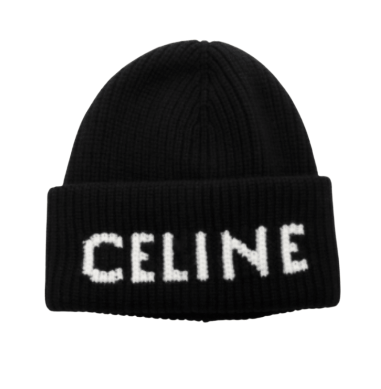 Celine Beanie in Wool Cashmere Black White