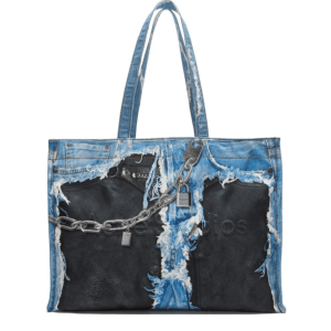 Trompe-l'oeil denim tote bag in blue 