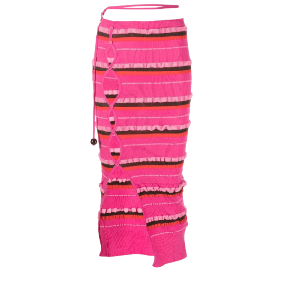 (W) Jacquemus La Jupe Maille Concha Asymmetric Striped Skirt Dark Pink