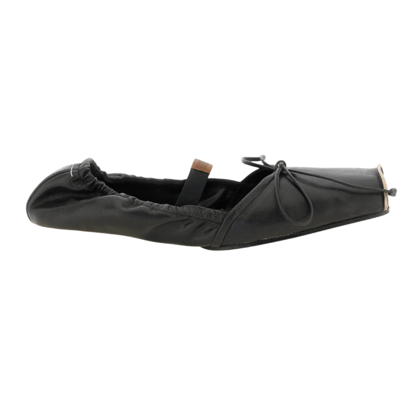 Square-toe leather ballerina shoes BLACK