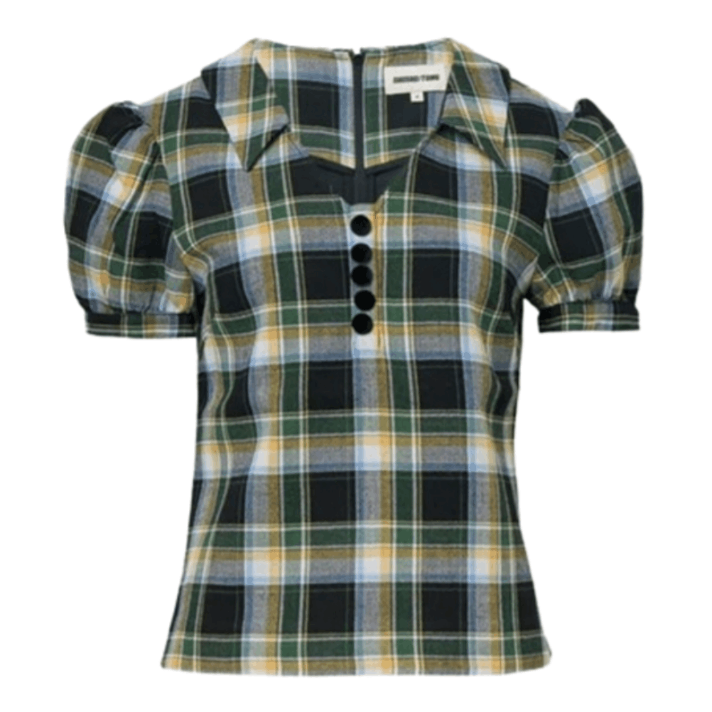 Notched Lapel Puff Sleeve Top