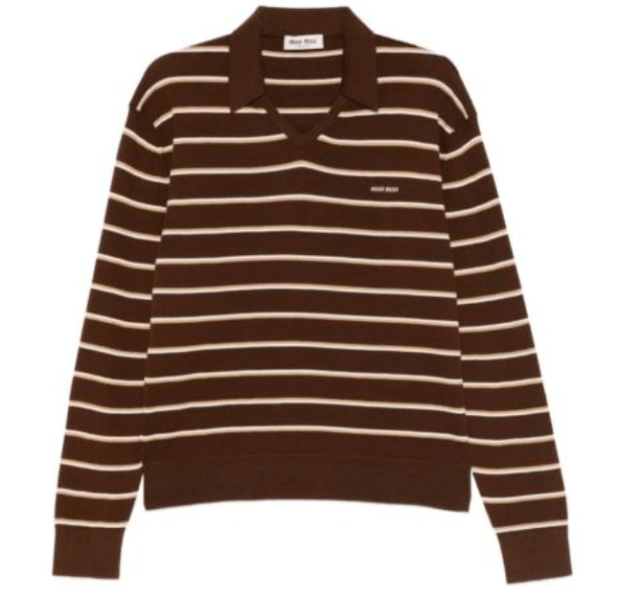 Miu Miu Striped Polo Shirt 'Cacao' 