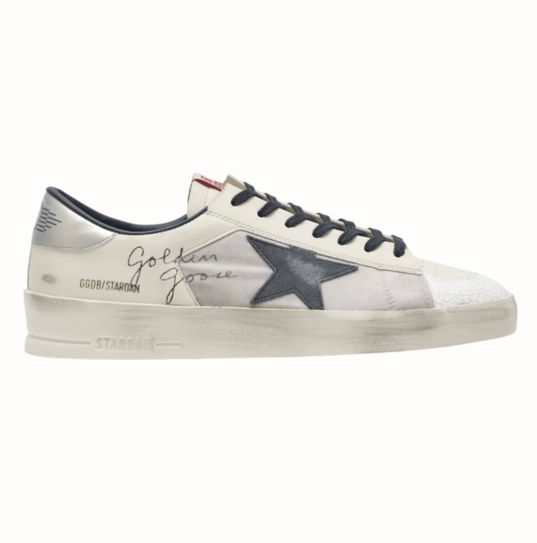 Stardan White and Navy Leather Sneakers