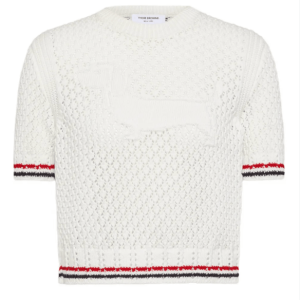 (W) Thom Browne Cotton Pointelle Stitch Hector RWB T-Shirt White