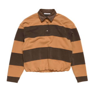 Striped polo sweater - Dark brown/cognac brown