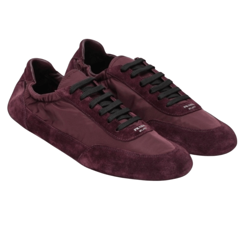 Burgundy Collapse Re-nylon And Suede Elasticized Sneakers