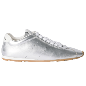 (W) Miu Miu Plume Mordore Calfskin Sneakers Silver