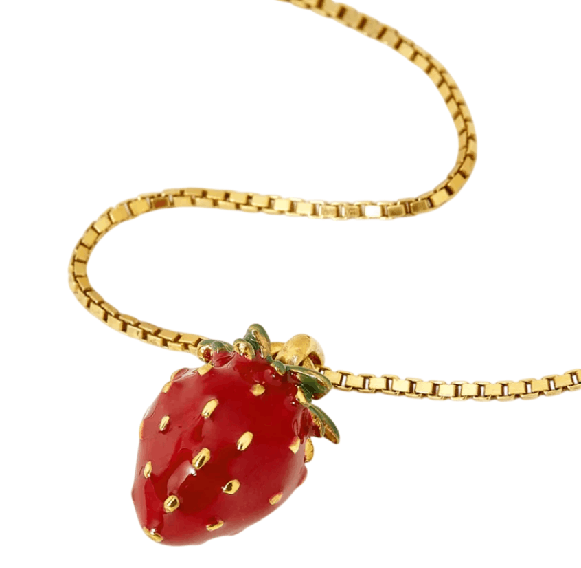 Strawberry Enamel Necklace in Metal