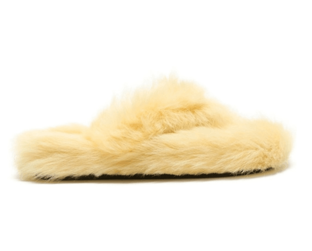 (W) Acne Studios Shearling Sandals Canary Yellow 