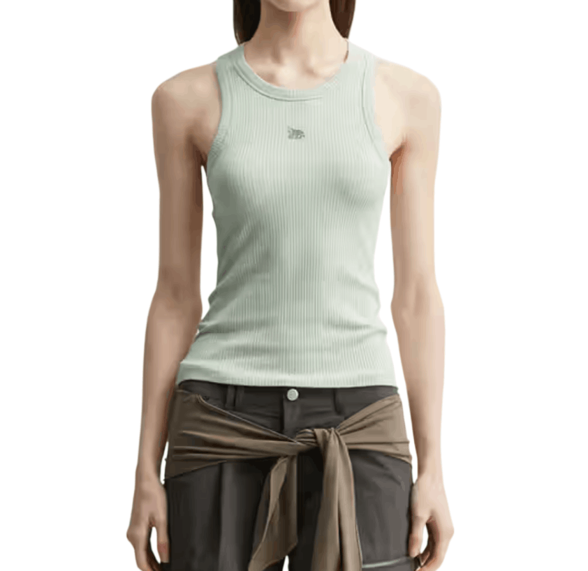 (W) Maison Kitsune Baby Fox Ribbed Tank Top Mineral Gray