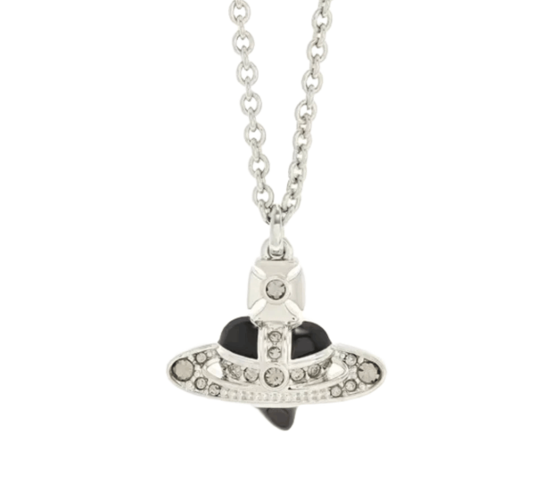 Vivienne Westwood Man. Diamante Pendant Necklace Platinum Black Diamond