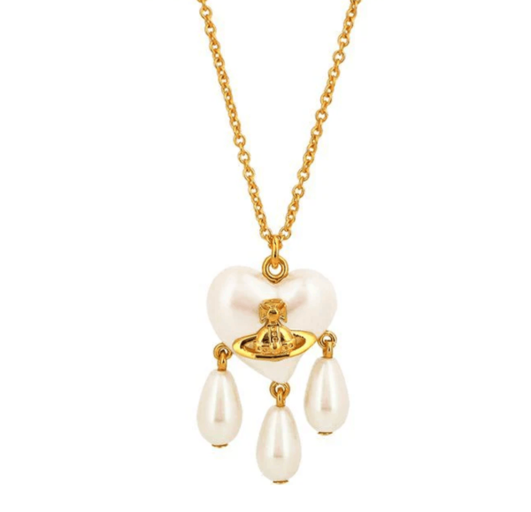 (W) Vivienne Westwood Sheryl Pearl Heart Necklace Gold
