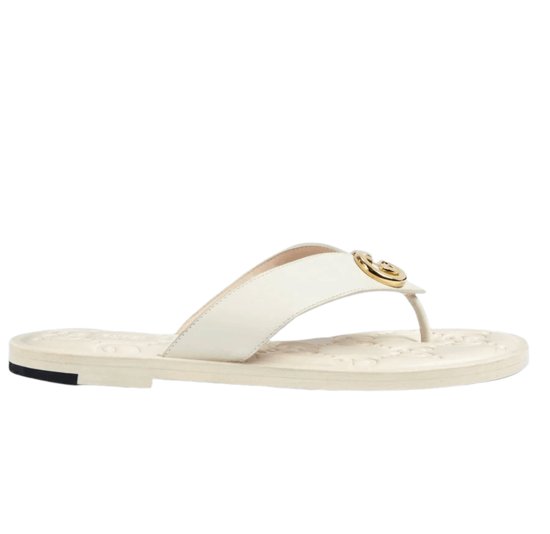 (W) Gucci Interlocking G Thong Sandal White Leather