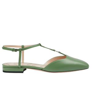 (W) Gucci Double G Ballet Flat Light Green Leather