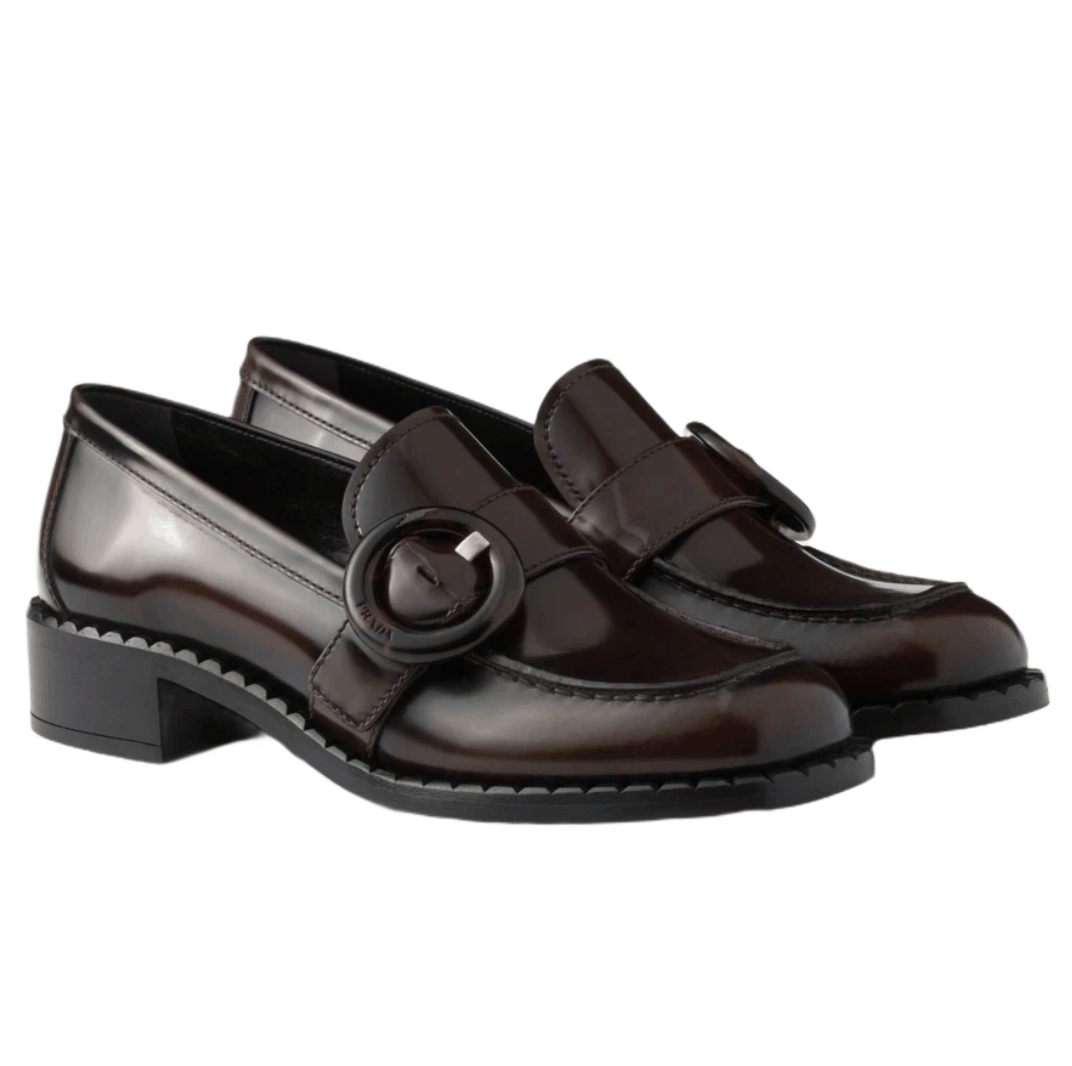 (W) Prada Brushed Leather Loafers Sienna