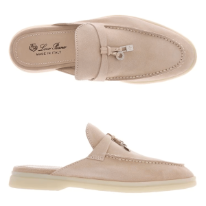 (W) Loro Piana Babouche Charms Walk Suede Calfskin Pink Sand