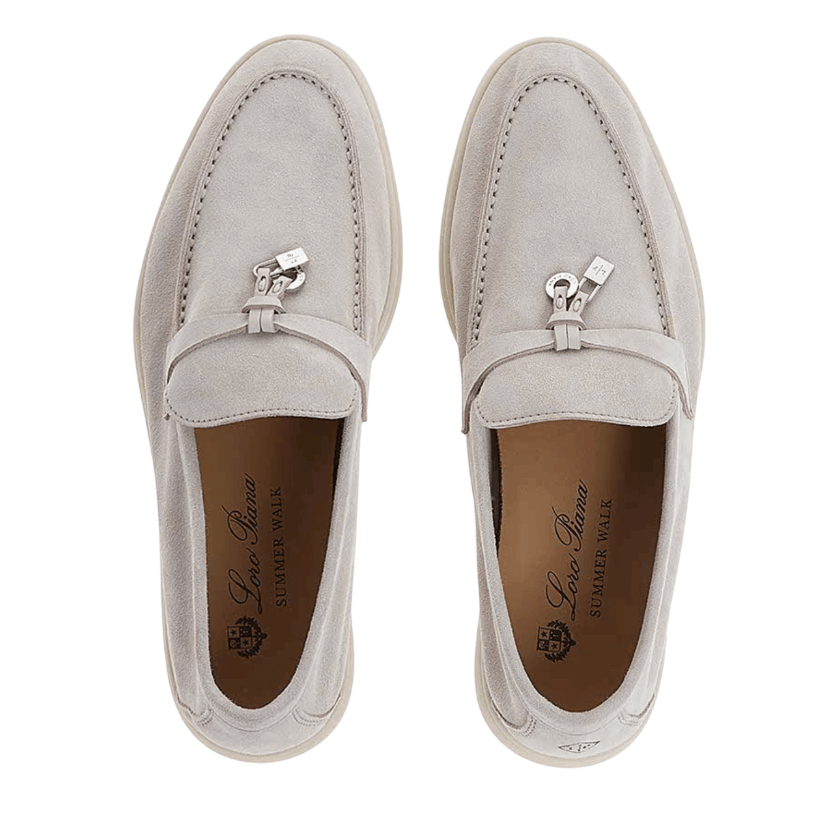 (W) Loro Piana Summer Charms Walk Suede Calfskin Pearl Powder