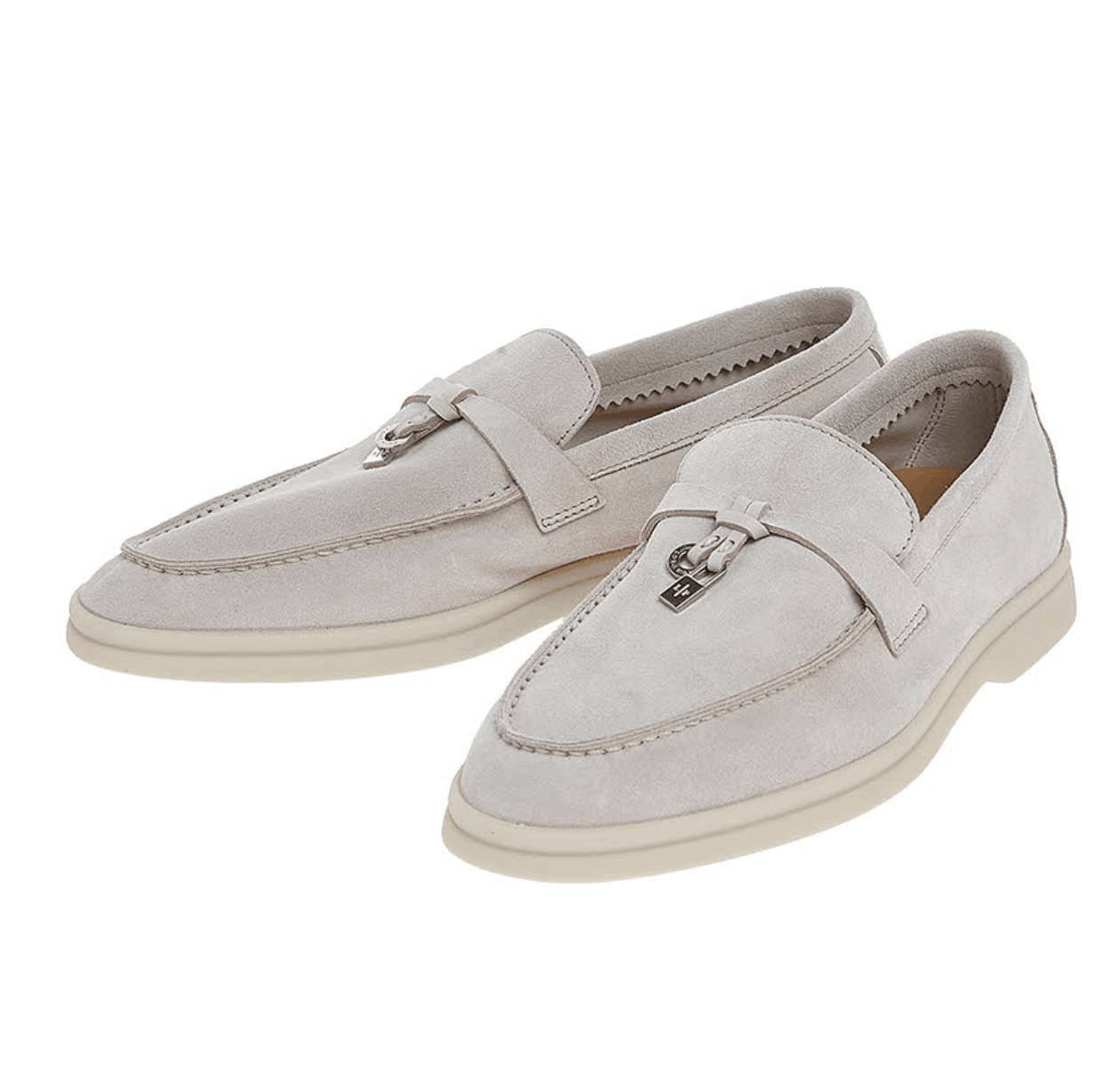 (W) Loro Piana Summer Charms Walk Suede Calfskin Pearl Powder