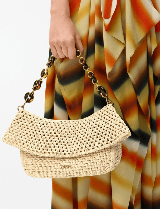 Medium Ola bag in raffia Beige