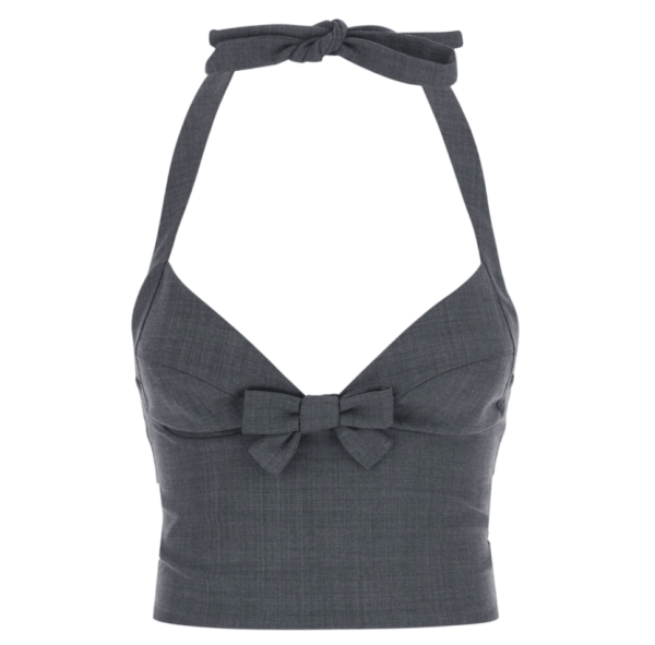 SHUSHU/TONG Halterneck bow-tie Top Grey