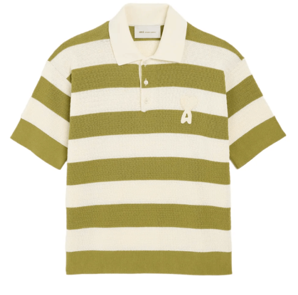 AMI Paris Striped Logo Polo Shirt Green