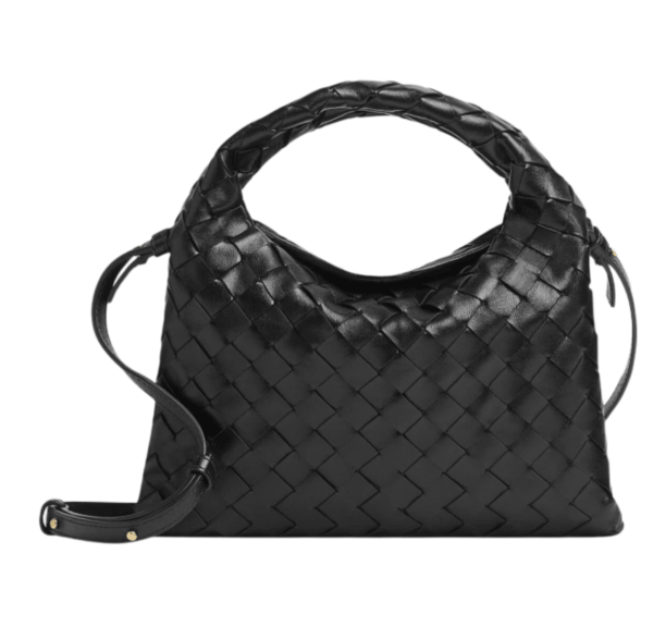 Bottega Veneta Calfskin Leather Mini Hop Crossbody Bag Black