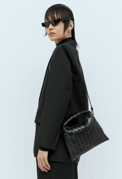 Bottega Veneta Calfskin Leather Mini Hop Crossbody Bag Black