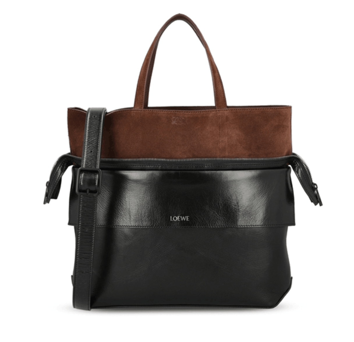 Small Switch tote in paper calf and suede Black