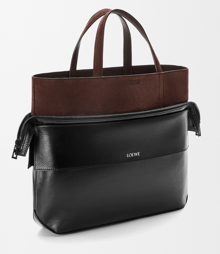 Small Switch tote in paper calf and suede Black
