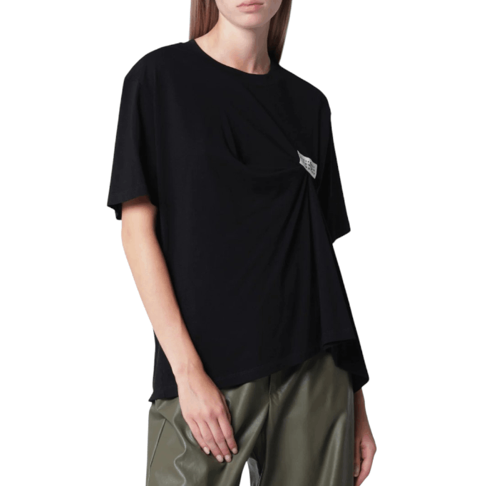 MM6 Maison Margiela Black draped T-shirt with logo patch