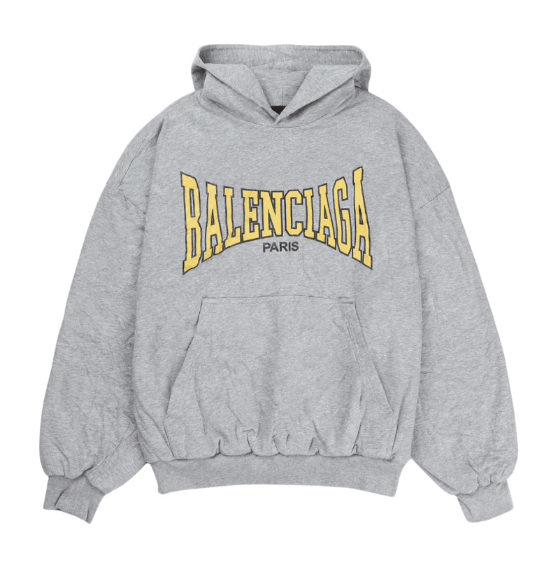 Balenciaga Logo Printed Hoodie 'Heather Grey/Yellow'