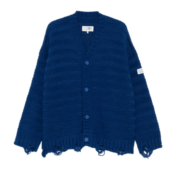 Mm6 Maison Margiela Distressed Horizontal-stripe Cardigan