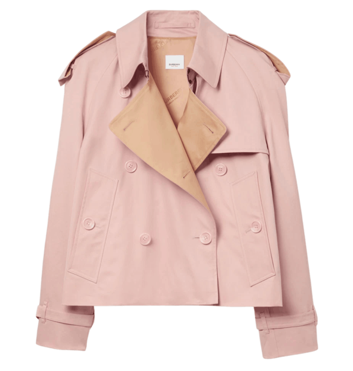 (W) Burberry Cotton Gabardine Cropped Trench Coat Sorbet Pink