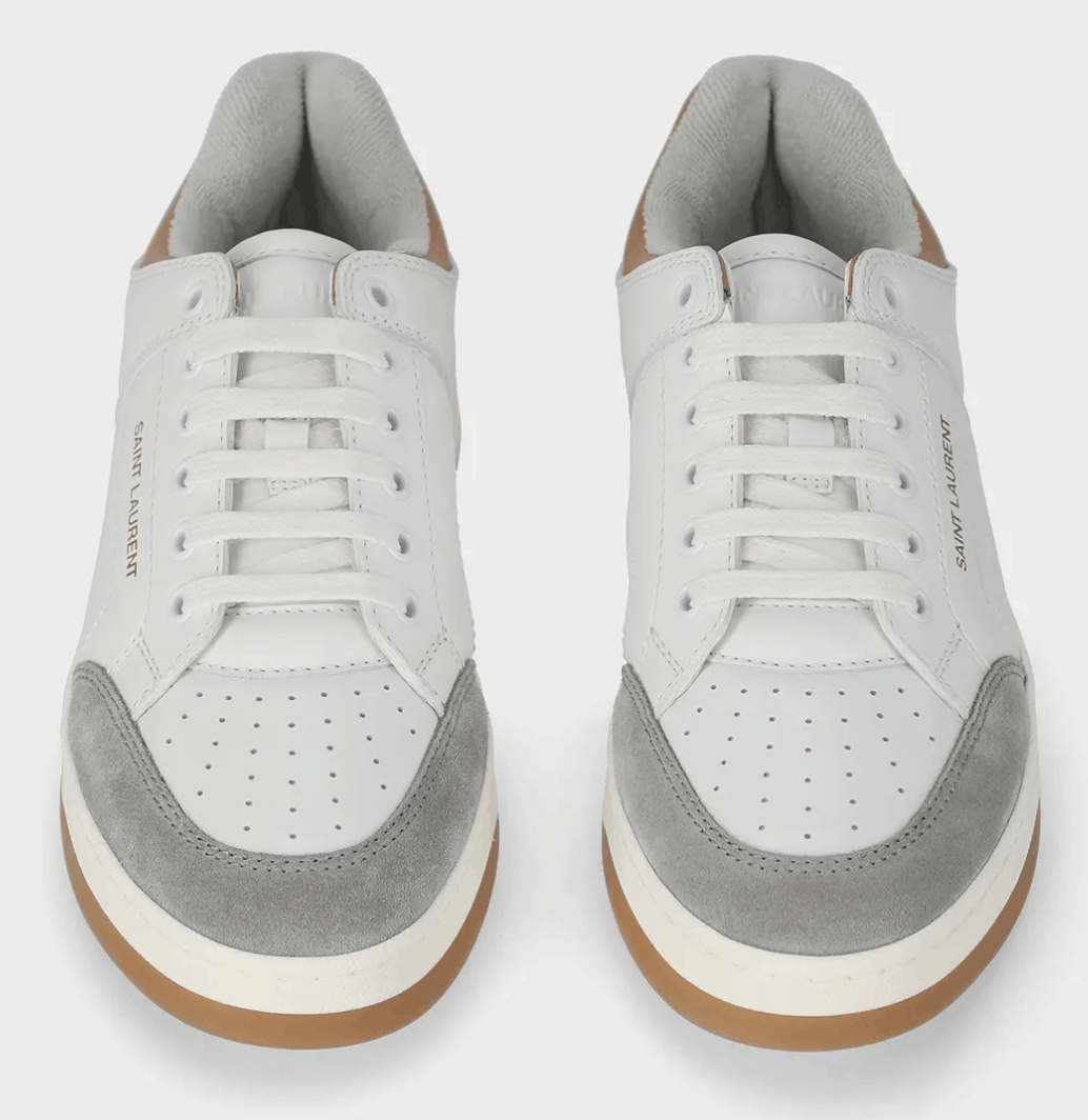 (W) Saint Laurent Sl/61 Sneakers In Smooth Leather And Suede White Brown Gold