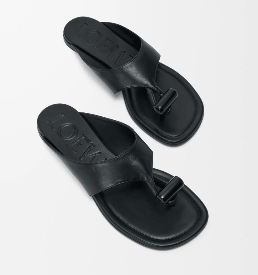 Toggle flat sandal in shiny smoot calfskin