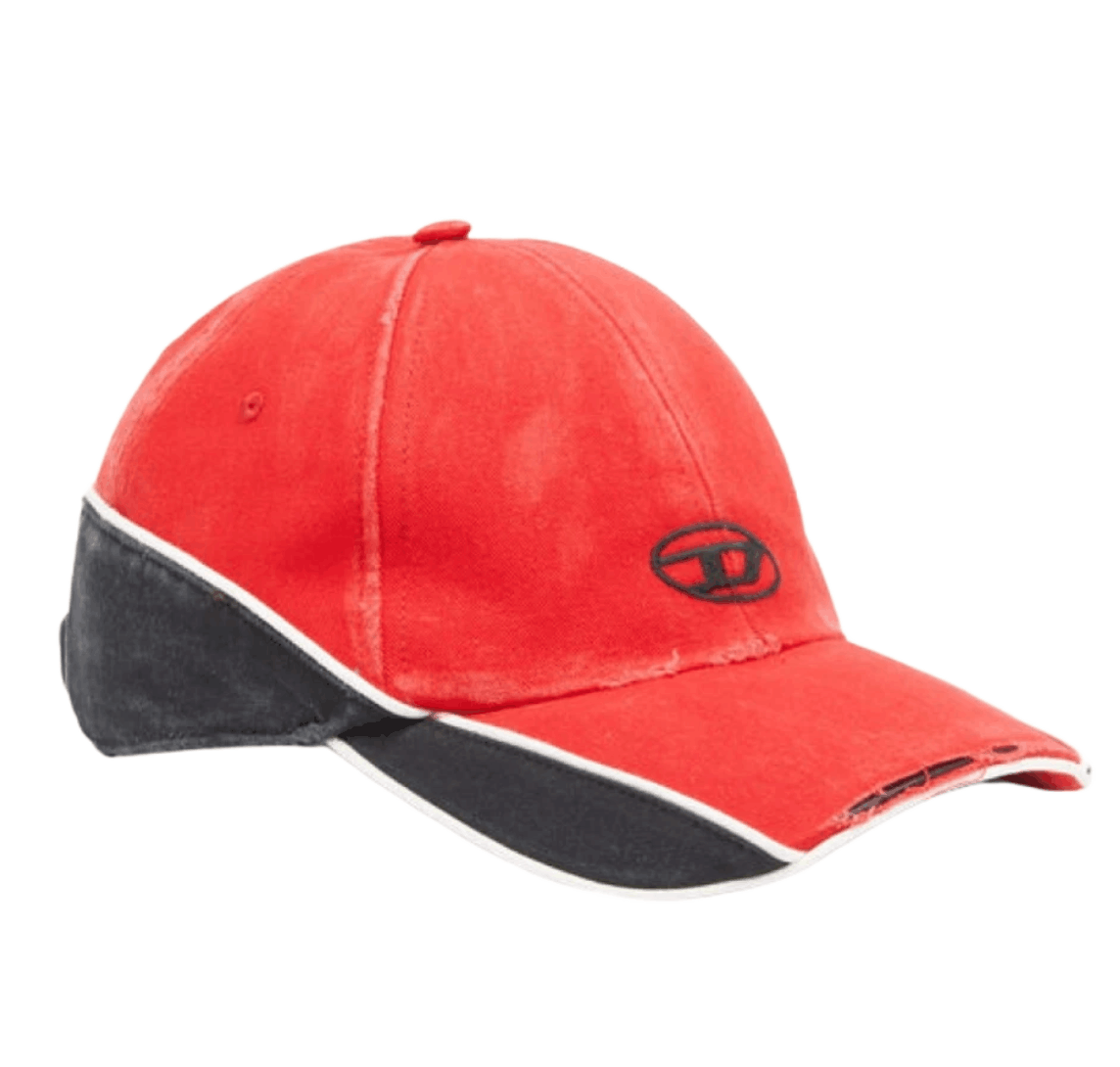 Diesel C-Dale Distressed Colour-Block Baseball Cap Red