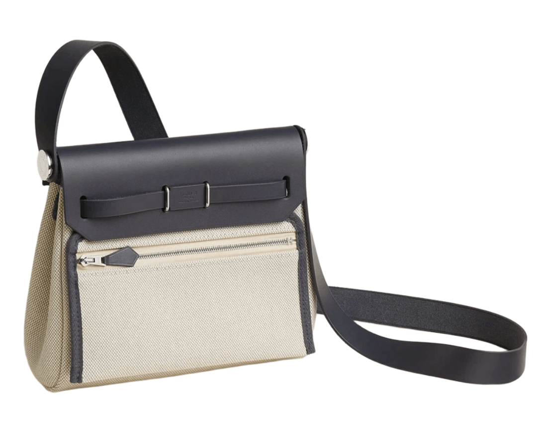 Hermes Herbag Zip 20 Bag H Viking Canvas Hunter Cowhide & Palladium Ecru Bleu Glacier Ardoise