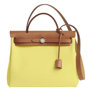 Hermes Herbag Zip 31 Bag Military Canvas Hunter Cowhide & Palladium Limoncello Nature